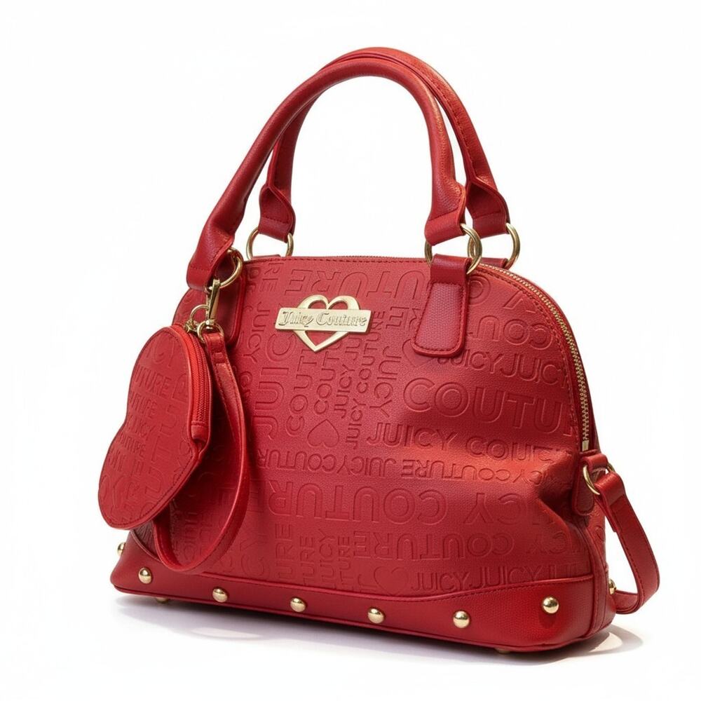 Juicy Couture Not Your Babe Satchel Crossbody Bag Red Coin Purse Glam AOP